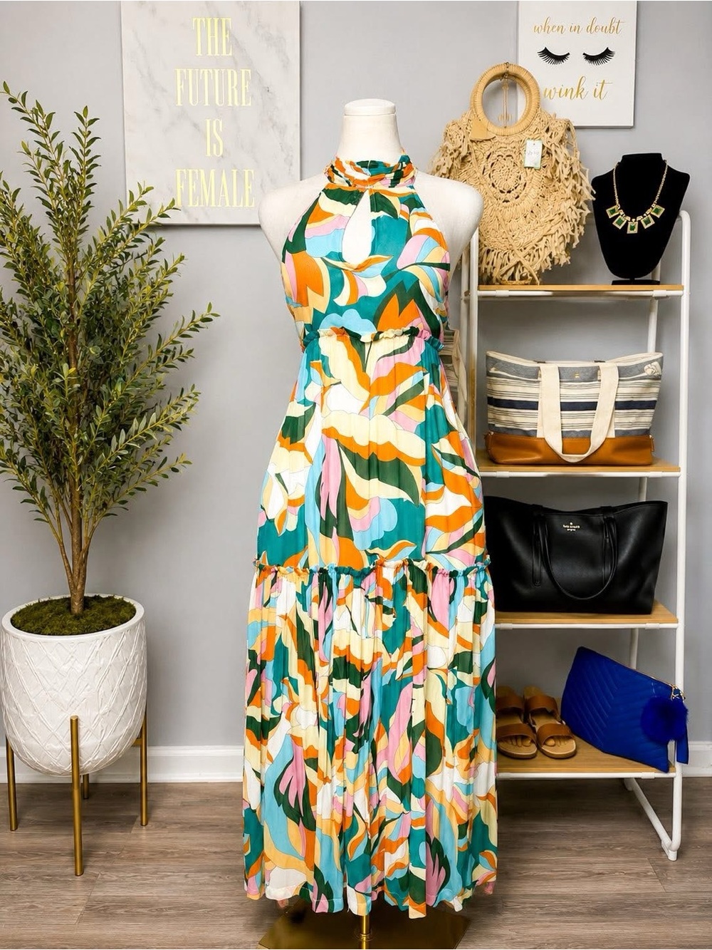 Anthropologie Maeve Keyhole Halter Maxi Dress